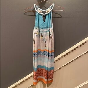 Colorful Sleeveless Beach Scene Dress